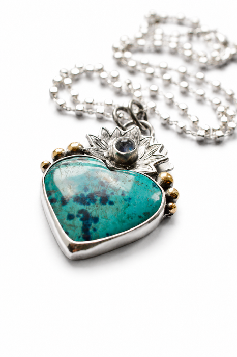 Peruvian Azurite & Moonstone Lotus Necklace