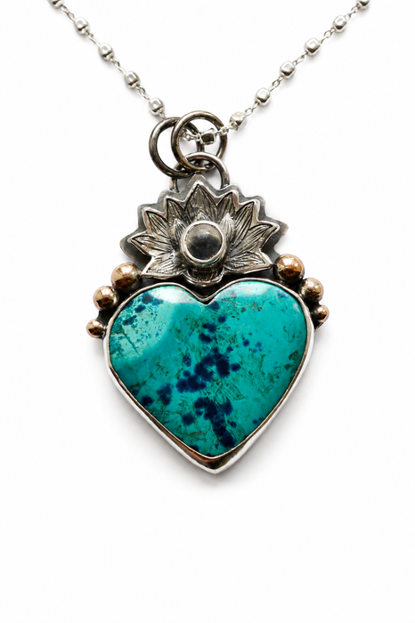 Peruvian Azurite & Moonstone Lotus Necklace