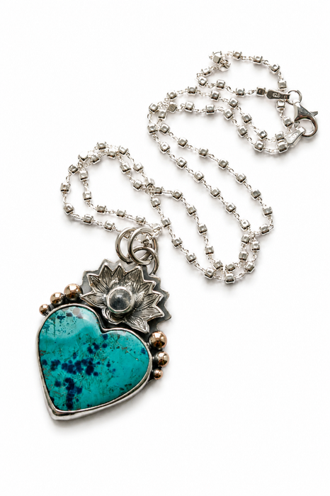 Peruvian Azurite & Moonstone Lotus Necklace