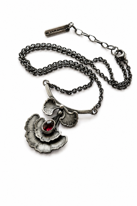 Rhodolite Garnet & Ginkgo Leaf Necklace