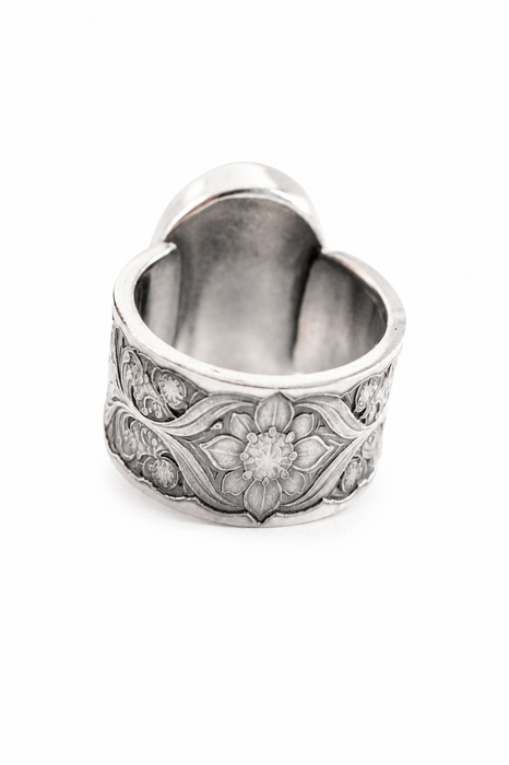 Garnet and Silver Floral Statement Ring