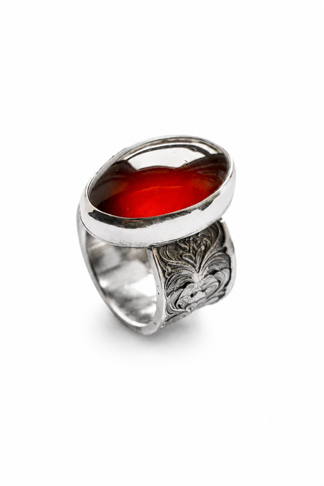 Garnet and Silver Floral Statement Ring