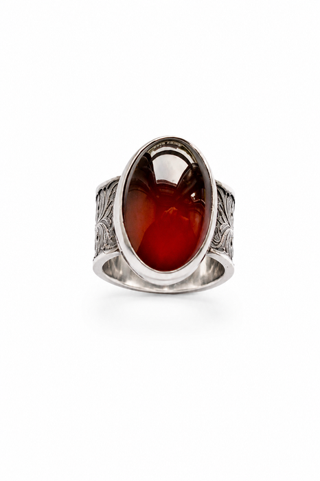 Garnet and Silver Floral Statement Ring