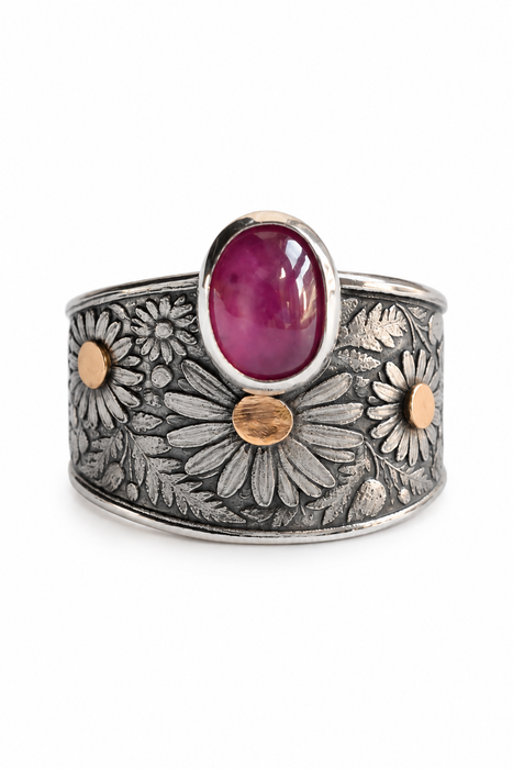 Daisy Silver Ruby Ring