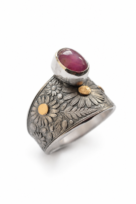 Daisy Silver Ruby Ring