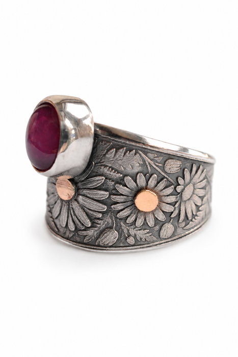 Daisy Silver Ruby Ring