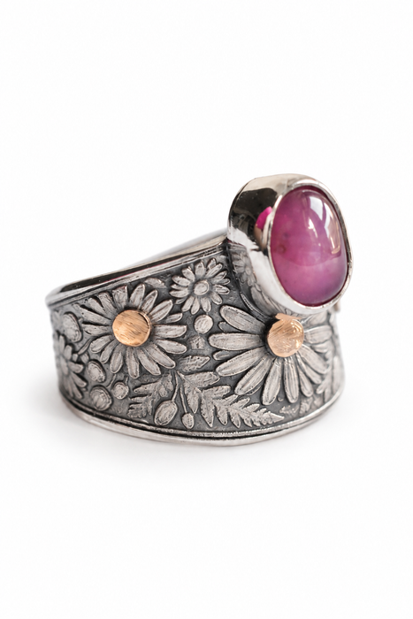 Daisy Silver Ruby Ring