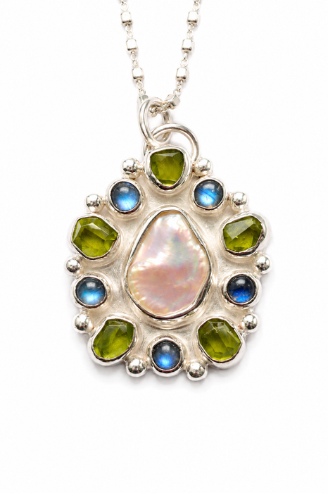 Keshi Pearl, Moonstone and Peridot Necklace