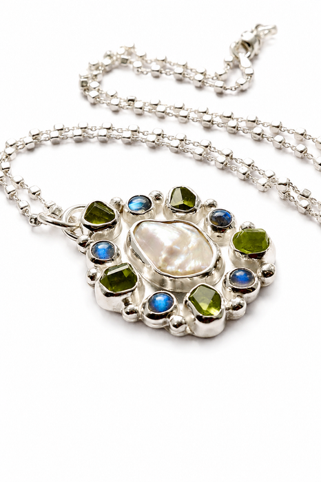 Keshi Pearl, Moonstone and Peridot Necklace