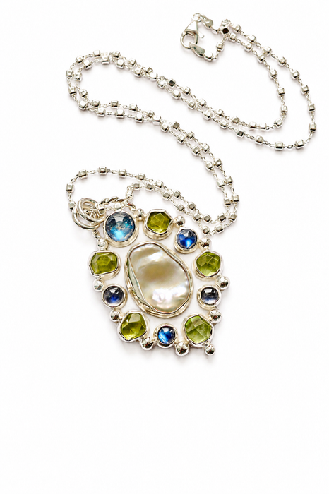 Keshi Pearl, Moonstone and Peridot Necklace