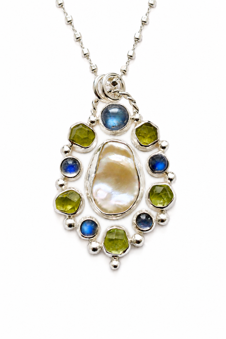 Keshi Pearl, Moonstone and Peridot Necklace
