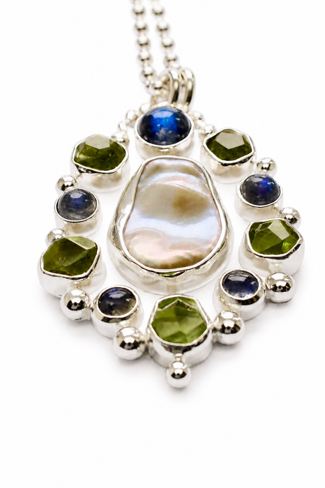 Keshi Pearl, Moonstone and Peridot Necklace