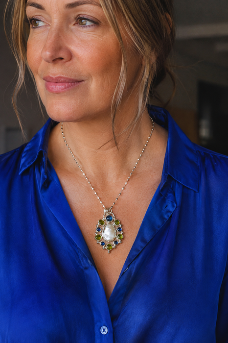 Keshi Pearl, Moonstone and Peridot Necklace
