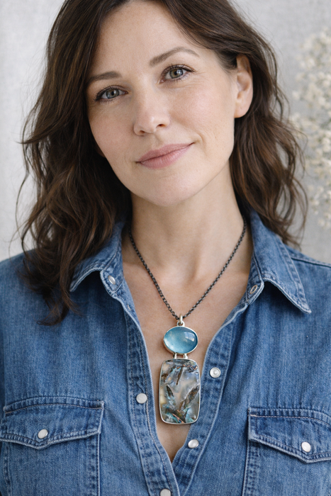 Copper Chalcedony and Aquamarine Necklace