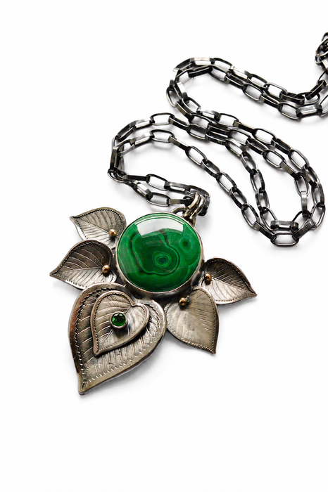 Malachite Botanical Pendant Necklace