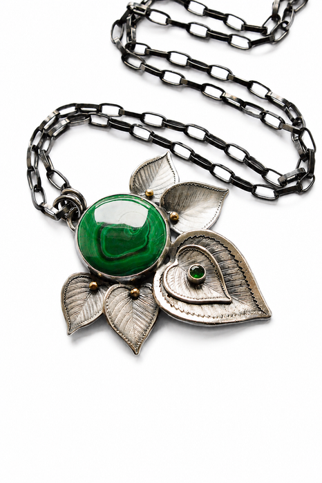 Malachite Botanical Pendant Necklace