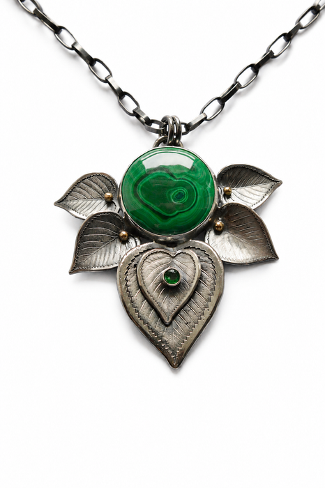 Malachite Botanical Pendant Necklace