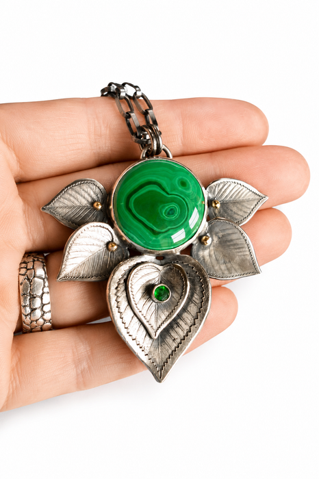 Malachite Botanical Pendant Necklace