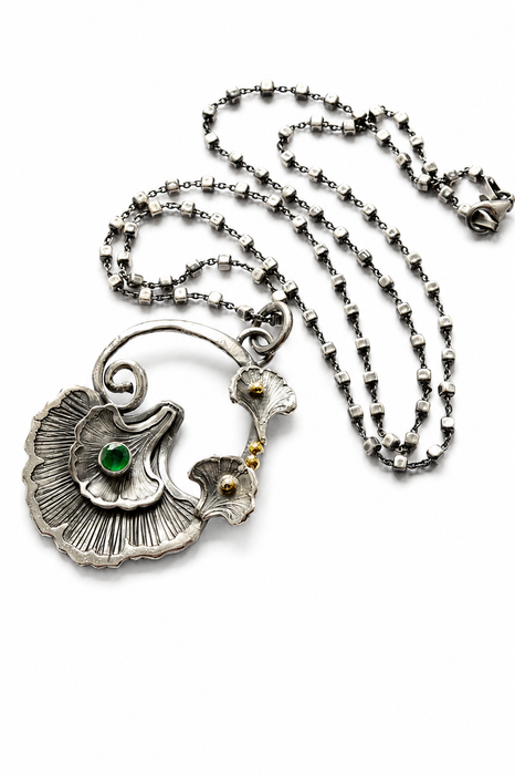 Gingko and Emerald Necklace