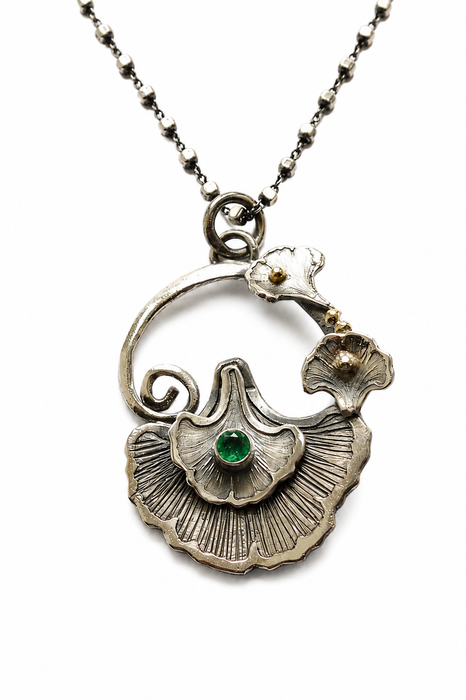 Gingko and Emerald Necklace