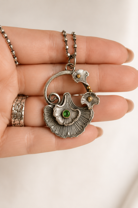 Gingko and Emerald Necklace