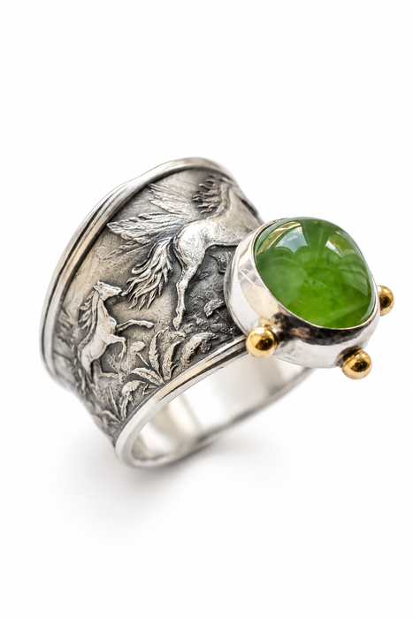 Wild Horses Ring- Sterling Silver, Grossular Garnet and Gold