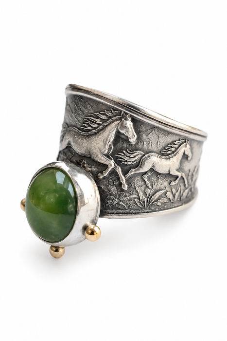 Wild Horses Ring- Sterling Silver, Grossular Garnet and Gold