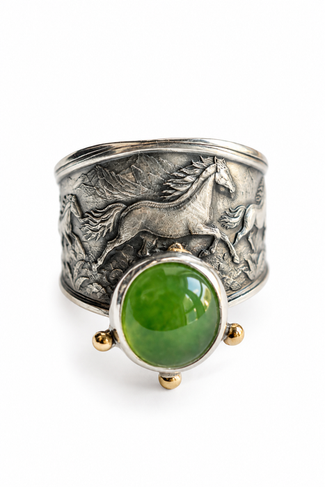 Wild Horses Ring- Sterling Silver, Grossular Garnet and Gold