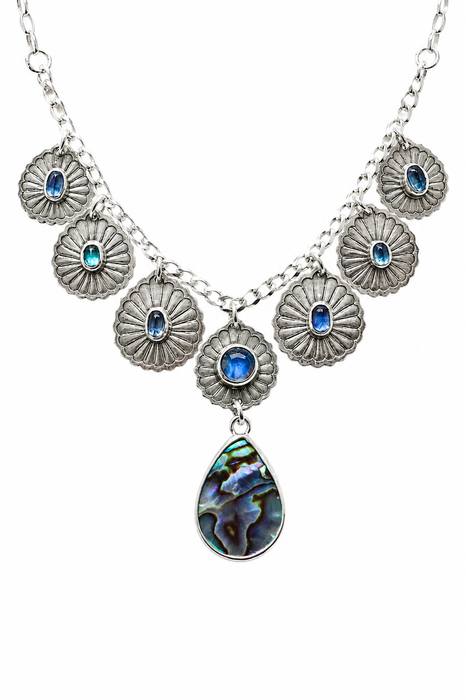 Abalone and Kyanite Silver Necklace