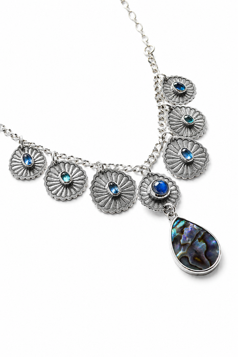 Abalone and Kyanite Silver Necklace