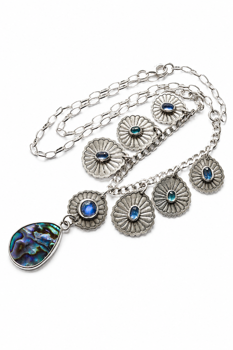 Abalone and Kyanite Silver Necklace