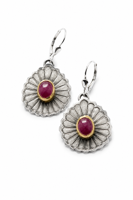 Ruby Gold and Silver Earrings
