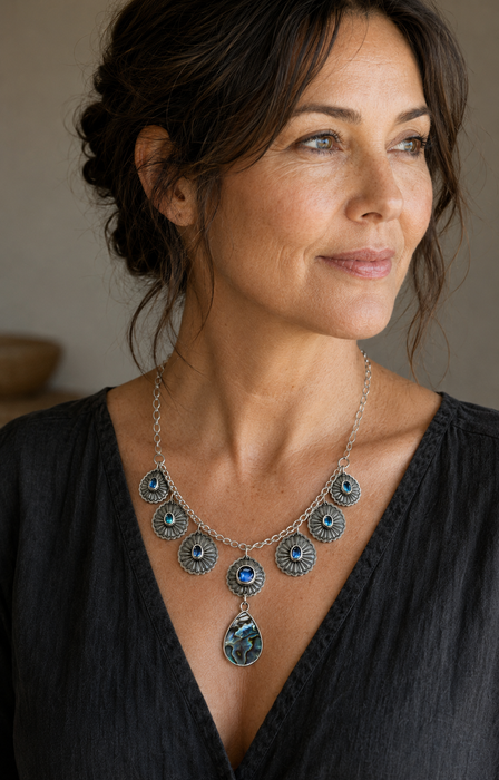 Abalone and Kyanite Silver Necklace