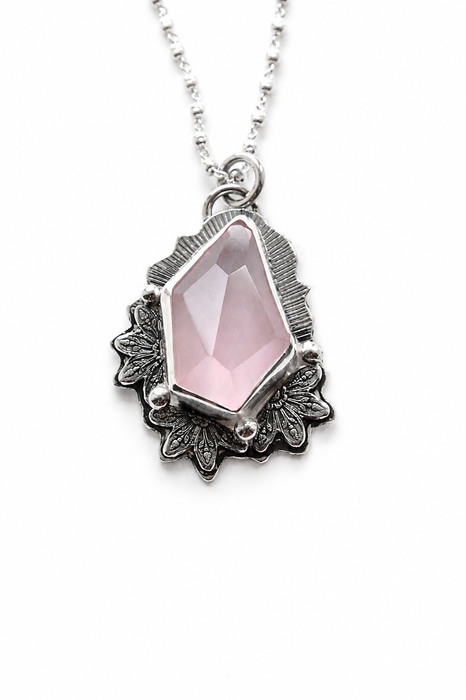 Rose Quartz Necklace in Silver