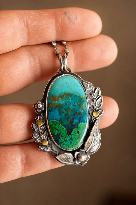 Chrysocolla Botanical Pendant