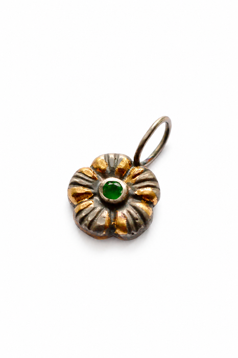 Golden Meadow- Emerald Charm in Solid Sand Cast Silver