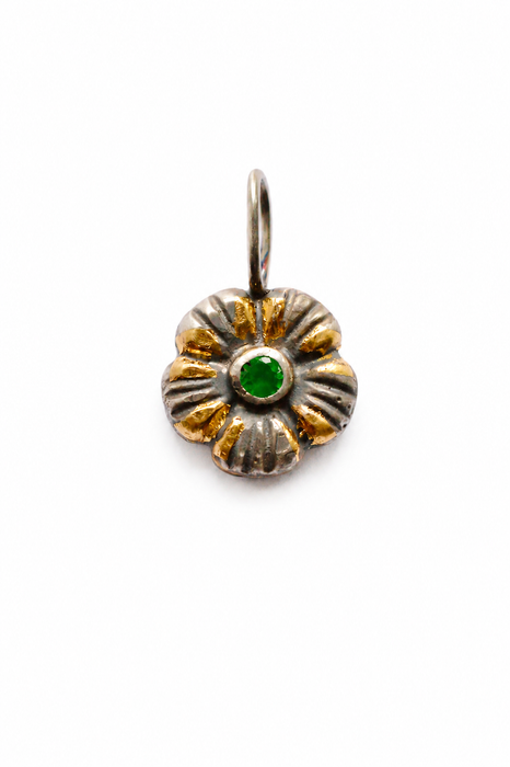 Golden Meadow- Emerald Charm in Solid Sand Cast Silver