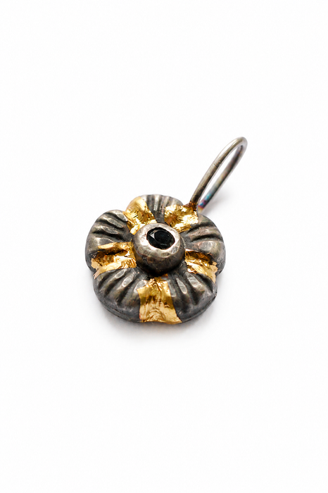 Golden Meadow- Blue Topaz Charm in Solid Sand Cast Silver