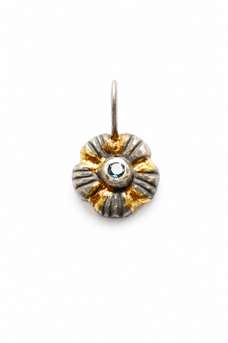 Golden Meadow- Blue Topaz Charm in Solid Sand Cast Silver
