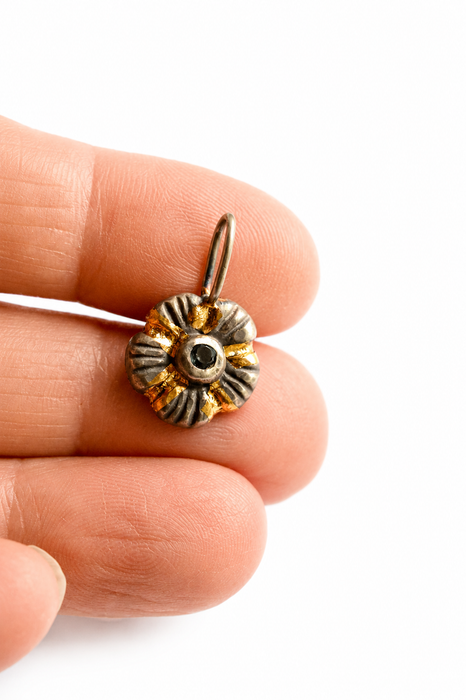 Golden Meadow- Blue Topaz Charm in Solid Sand Cast Silver