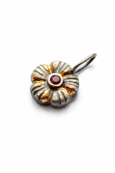 Golden Meadow- Pink Tourmaline Charm in Solid Sand Cast Silver