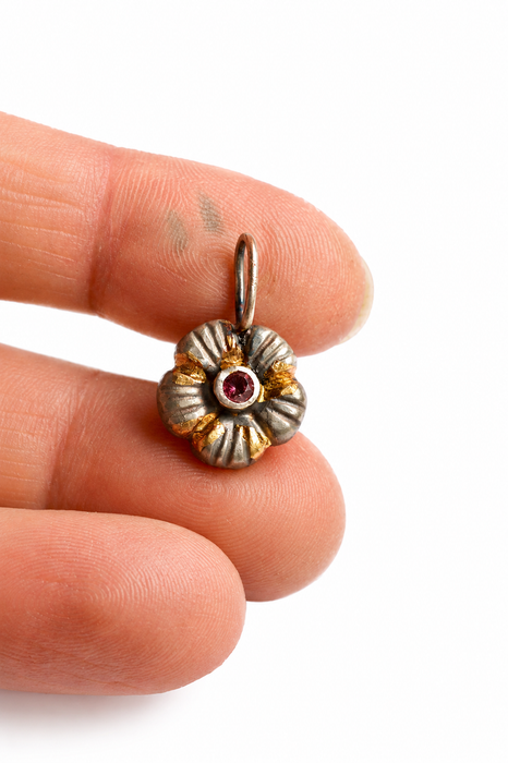 Golden Meadow- Pink Tourmaline Charm in Solid Sand Cast Silver