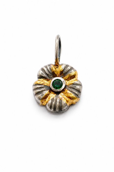 Golden Meadow- Emerald Charm in Solid Sand Cast Silver