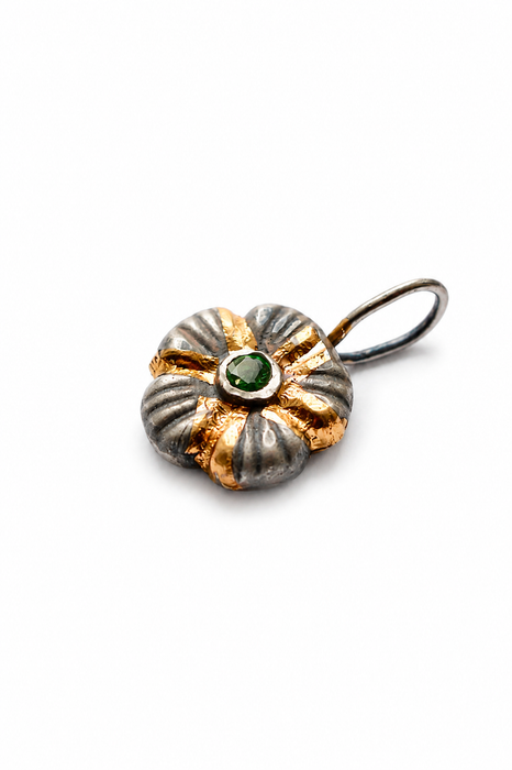 Golden Meadow- Emerald Charm in Solid Sand Cast Silver