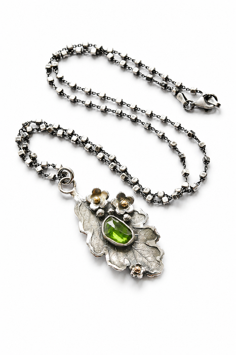 Green Tourmaline Oak Leaf Pendant
