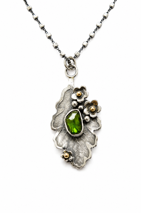 Green Tourmaline Oak Leaf Pendant