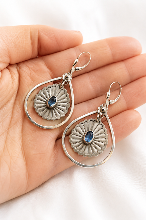 Kyanite Silver Sunburst Earrings (Large)