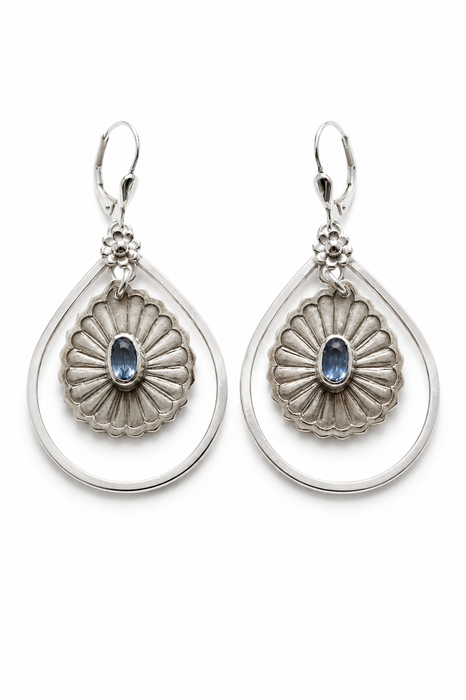 Kyanite Silver Sunburst Earrings (Large)