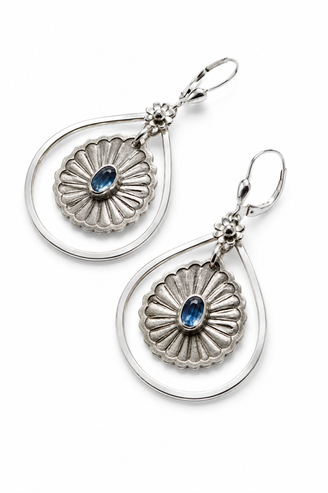 Kyanite Silver Sunburst Earrings (Large)