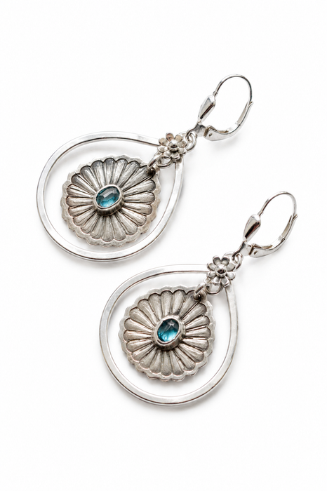 Kyanite Silver Sunburst Earrings (Medium)